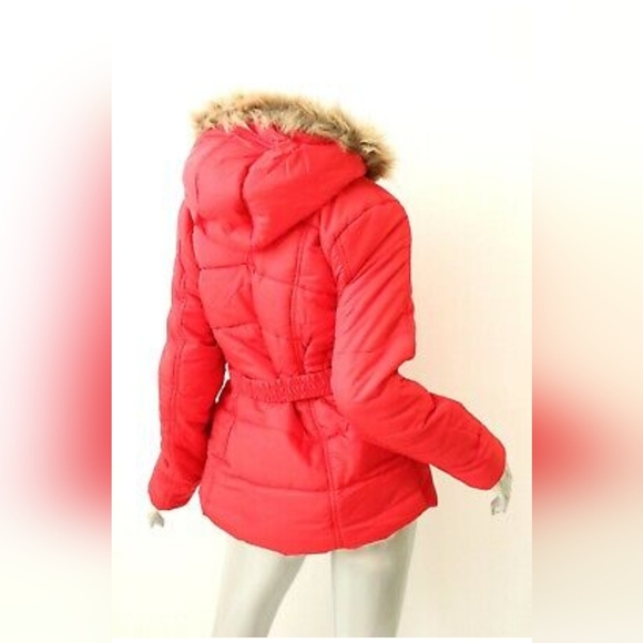 RAMPAGE bright red faux fur trim HOODED jacket L - Picture 8 of 8
